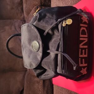 Fendi Mini Black and Gold Logo Backpack